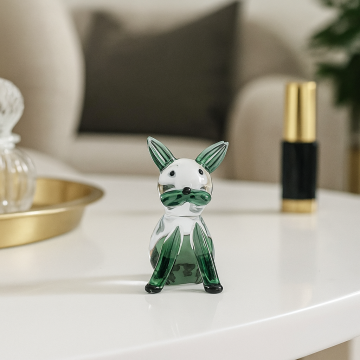 Elegant blue crystal glass cat figurine placed on wooden surface perfect for stylish home interior decoration.