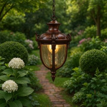 Vintage hanging lantern light creating an elegant warm glow perfect for adding timeless charm to interiors.