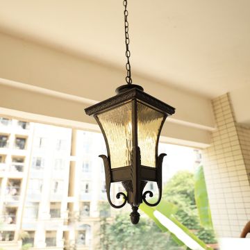 Bronze hanging outdoor lantern light adding warm elegance and timeless beauty to modern outdoor spaces.