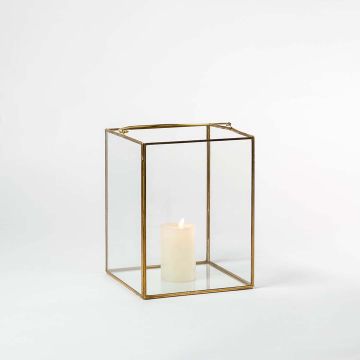 Cuboid decorative glass box with golden frame shown on white background perfect for stylish storage and modern interiors.