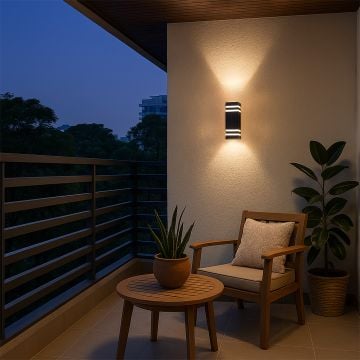 Modern black wall light enhancing the look of contemporary indoor and outdoor walls with soft illumination.