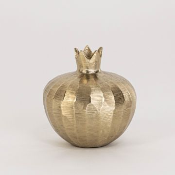 Golden pomegranate decor piece displayed on a plain white background highlighting its textured finish
