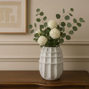 White Textured Long Ceramic Vase Lifestyle
