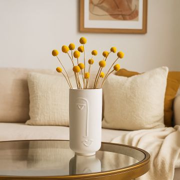 human one sided ceramic white flower vase main lifestyle