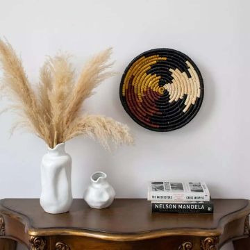 Kabilar Handwoven Sabai Grass Hanging Wall Basket Black Lifestyle