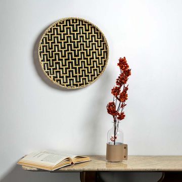 Maze Handwoven Round Wall Basket Beige Black Lifestyle