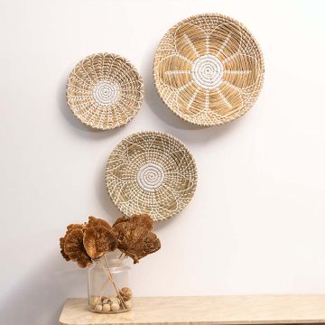 Yuto Handwoven Sabai Grass Wall Hanging Basket White Small Lifestyle