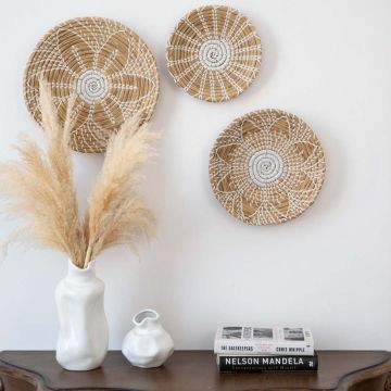 Yuto Handwoven Sabai Grass Wall Hanging Basket White Medium Lifestyle
