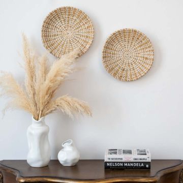 Tomas Handwoven Sabai Grass Hanging Wall Basket White Lifestyle