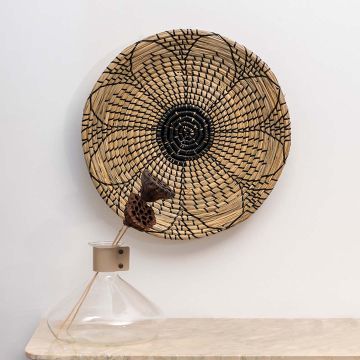 Evander Handwoven Sabai Grass Hanging Wall Basket Black Lifestyle
