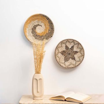 Mace Handwoven Sabai Grass Hanging Wall Basket Yellow Lifestyle