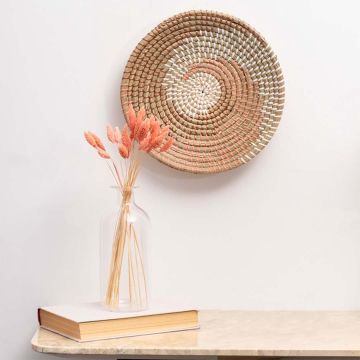 Oslo Handwoven Sabai Grass Hanging Wall Basket Peach Lifestyle