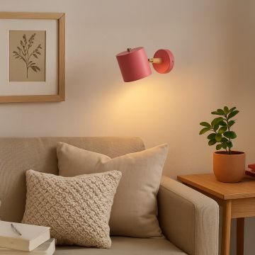 Pink wall light with wooden detail styled in a cozy living space adding warmth and charm to modern home decor.
