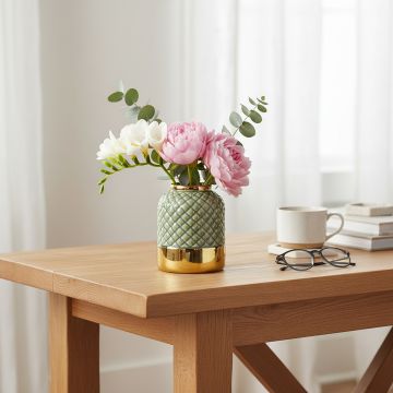 archaic grey green gold ceramic vase small main lifestyle