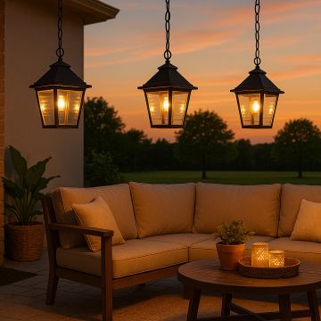 Carson Ribbed Glass Outdoor Hanging Light Main Lifestyle