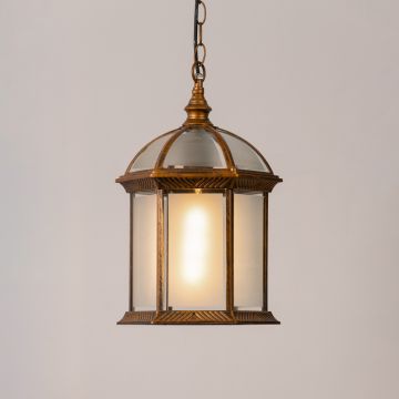 Calvino Arched Outdoor Hanging Lamp Frosted Glass Bronze light on white background