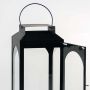 Detailed closeup view highlighting fine craftsmanship metal handle and sleek rectangular structure of the lantern.
