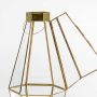 Closeup of gold geometric lantern showing clear glass panels and refined metal frame detailing creating a premium modern decorative accent.