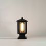Black outdoor post light with ribbed glass Light On White Background studio shot showing filament bulb and sturdy metal frame.